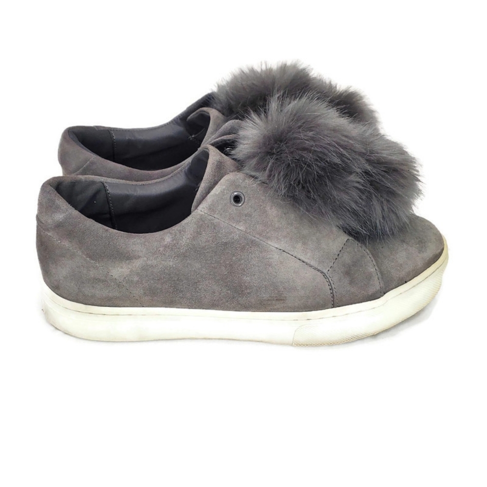 Sam Edelman Leyla Leya Suede Pom Pom Sneaker Gray/Grey Slip-on Size 9 Fall